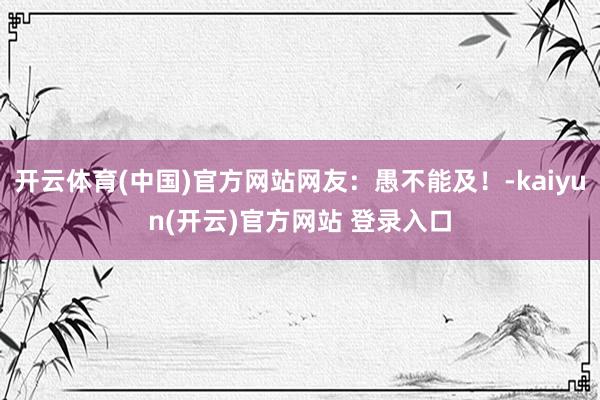 开云体育(中国)官方网站网友：愚不能及！-kaiyun(开云)官方网站 登录入口